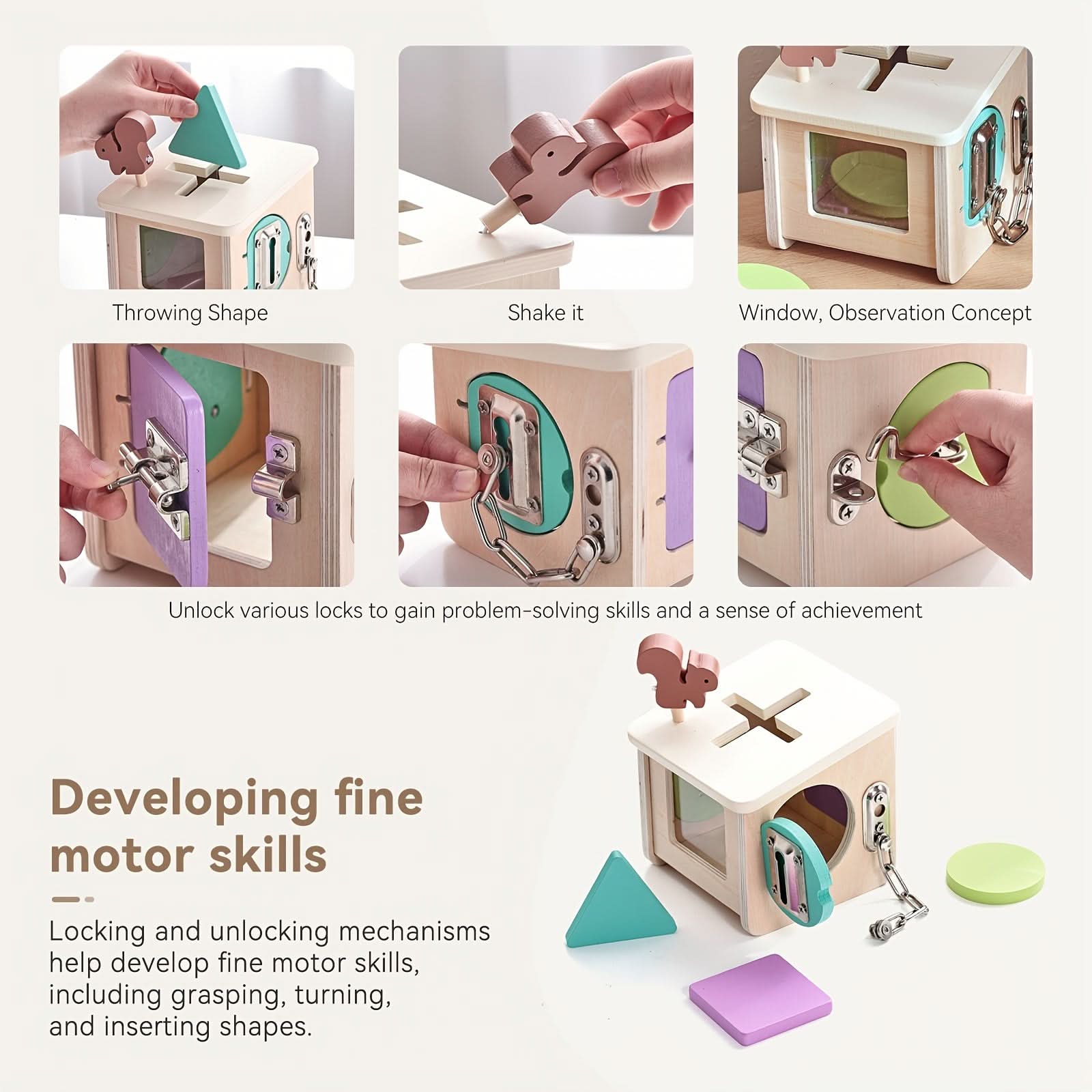 Wooden Shape Sorting Lock Box Toy – Early Education Activity Set for Toddlers