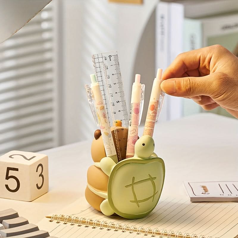 Kapibarasan Turtle-Backed Pencil Holder, ABS Desk Organizer