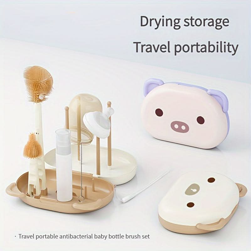 Cartoon Animal Shape Silicone Bottle Brush Set