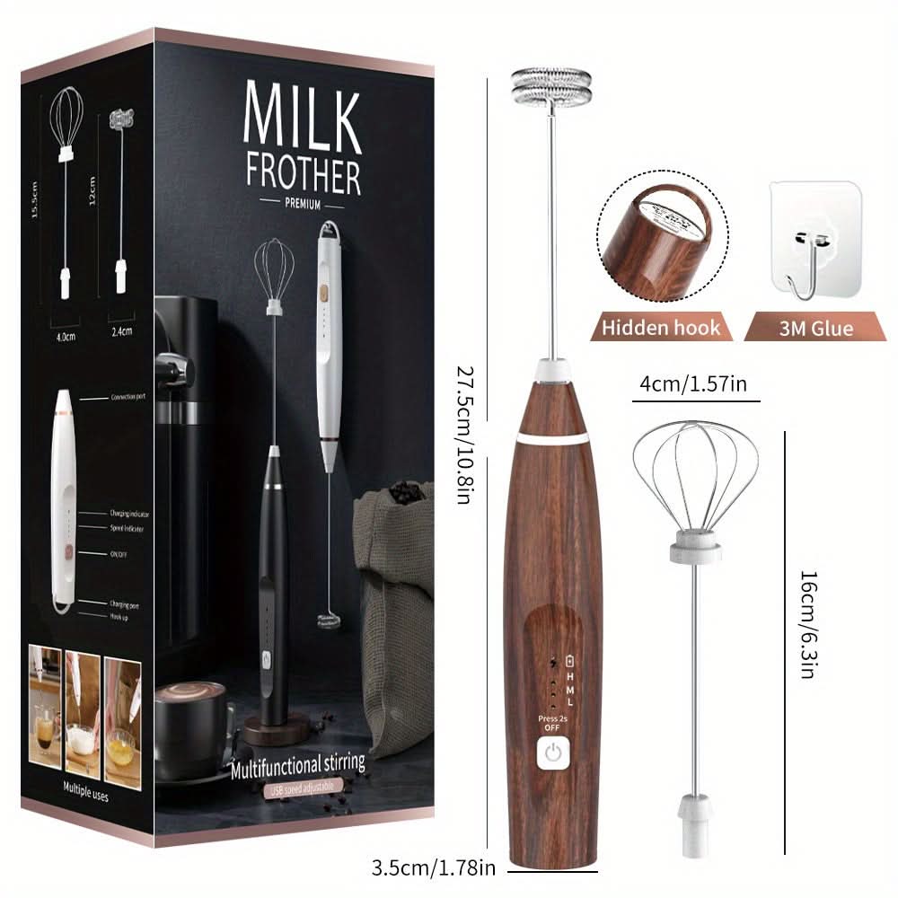 USB Rechargeable Handheld Milk Frother – 3-Speed Adjustable Blender