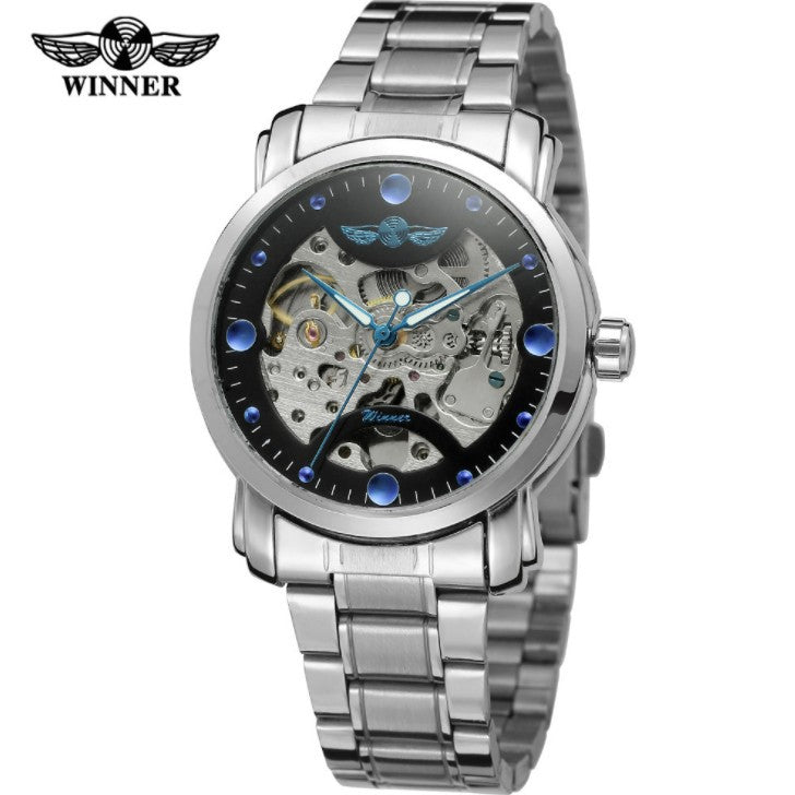 Winner Hollow Automatic Mechanical Watch for Men – Alloy Strap Business Timepiece