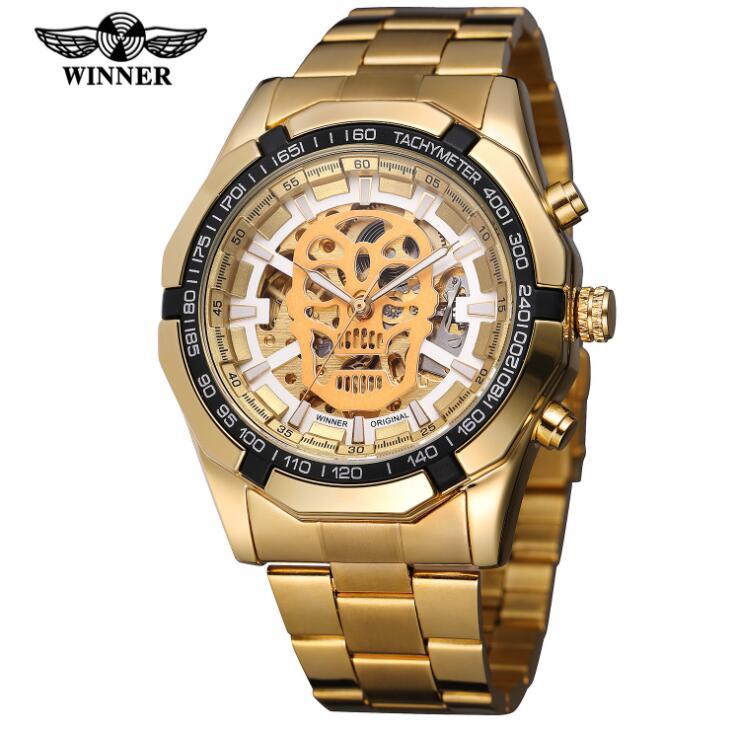 T-WINNER Skull Skeleton Mechanical Watch for Men – Luminous Hollow Dial Timepiece