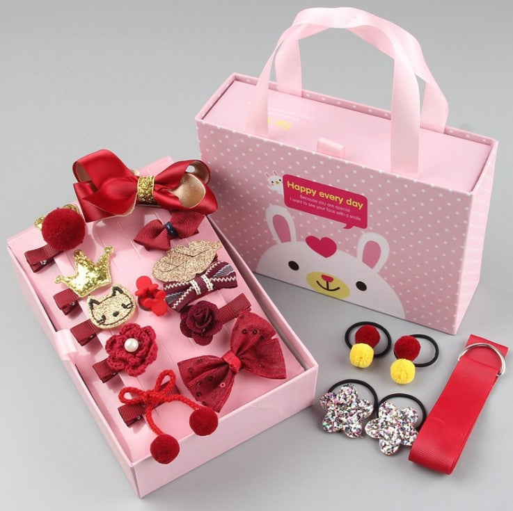 18-Piece Kids' Bow Hair Accessories Gift Set – Fabric Hairpins for Girls