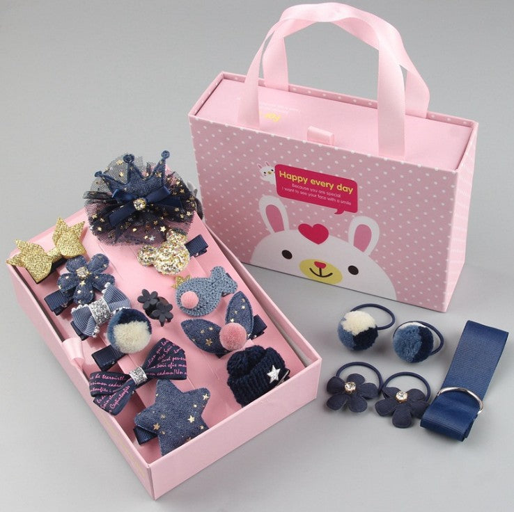 18-Piece Kids' Bow Hair Accessories Gift Set – Fabric Hairpins for Girls