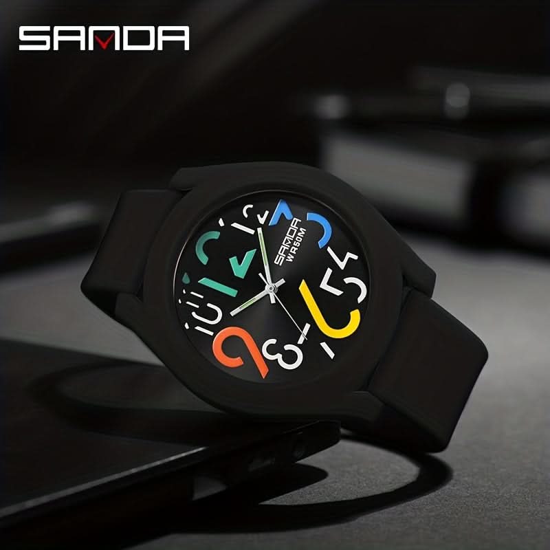 Men's Sports Quartz Watch – Colorful Removable Rubber Strap, Large Dial