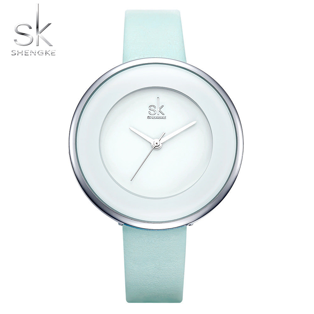SK Women’s Quartz Watch – Simple Leather Strap, 30M Waterproof Casual Wristwatch