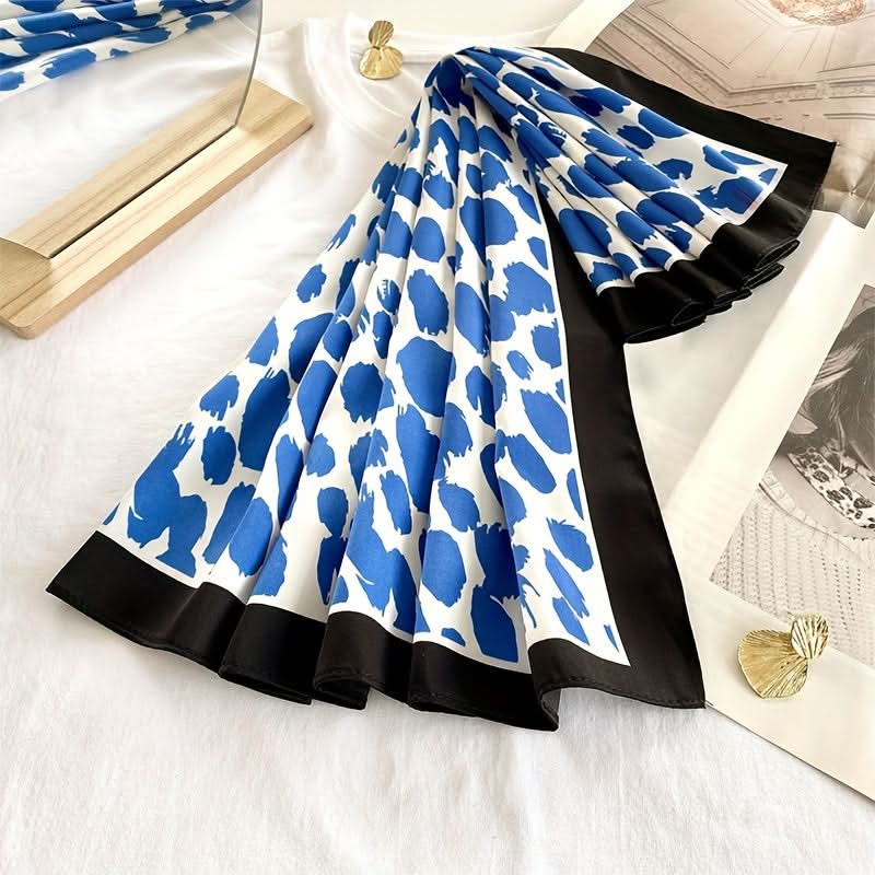 Elegant Blue Leopard Print Scarf – Lightweight Polyester