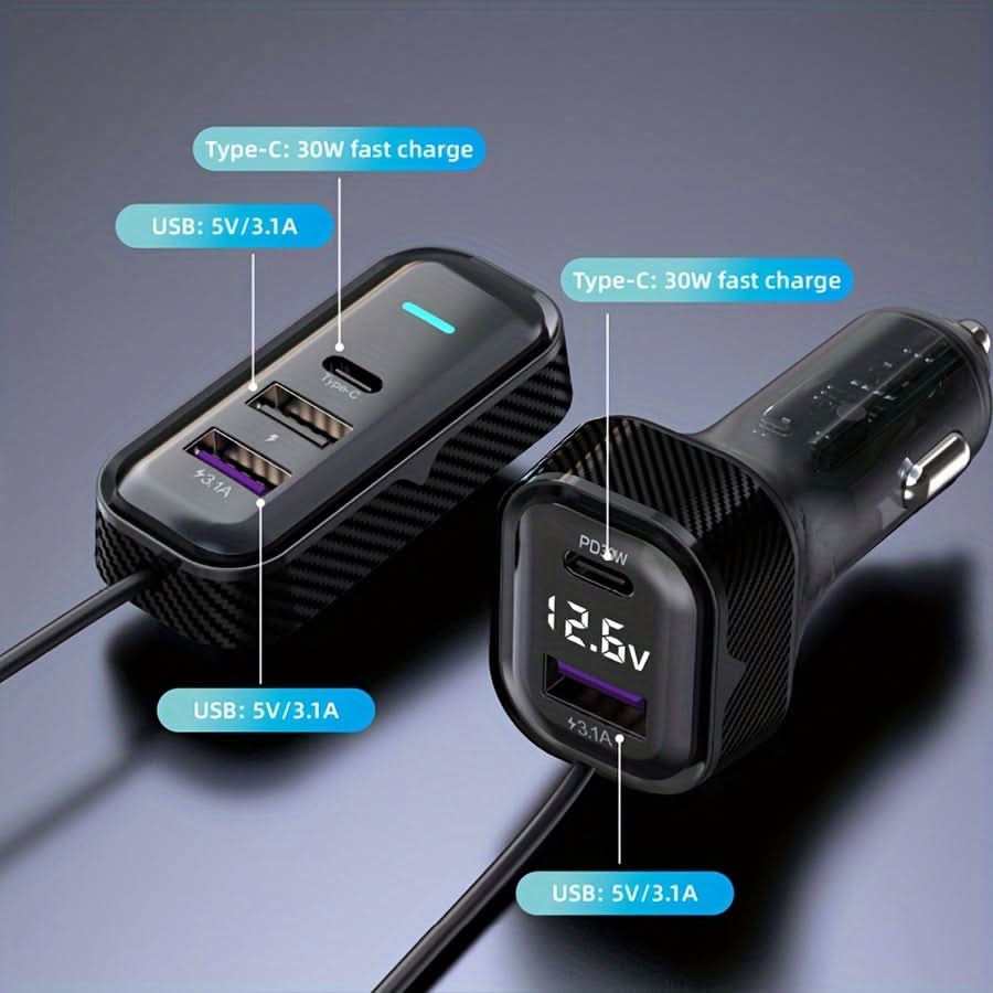 PD30W Fast Car Charger – 6-Port USB Expansion