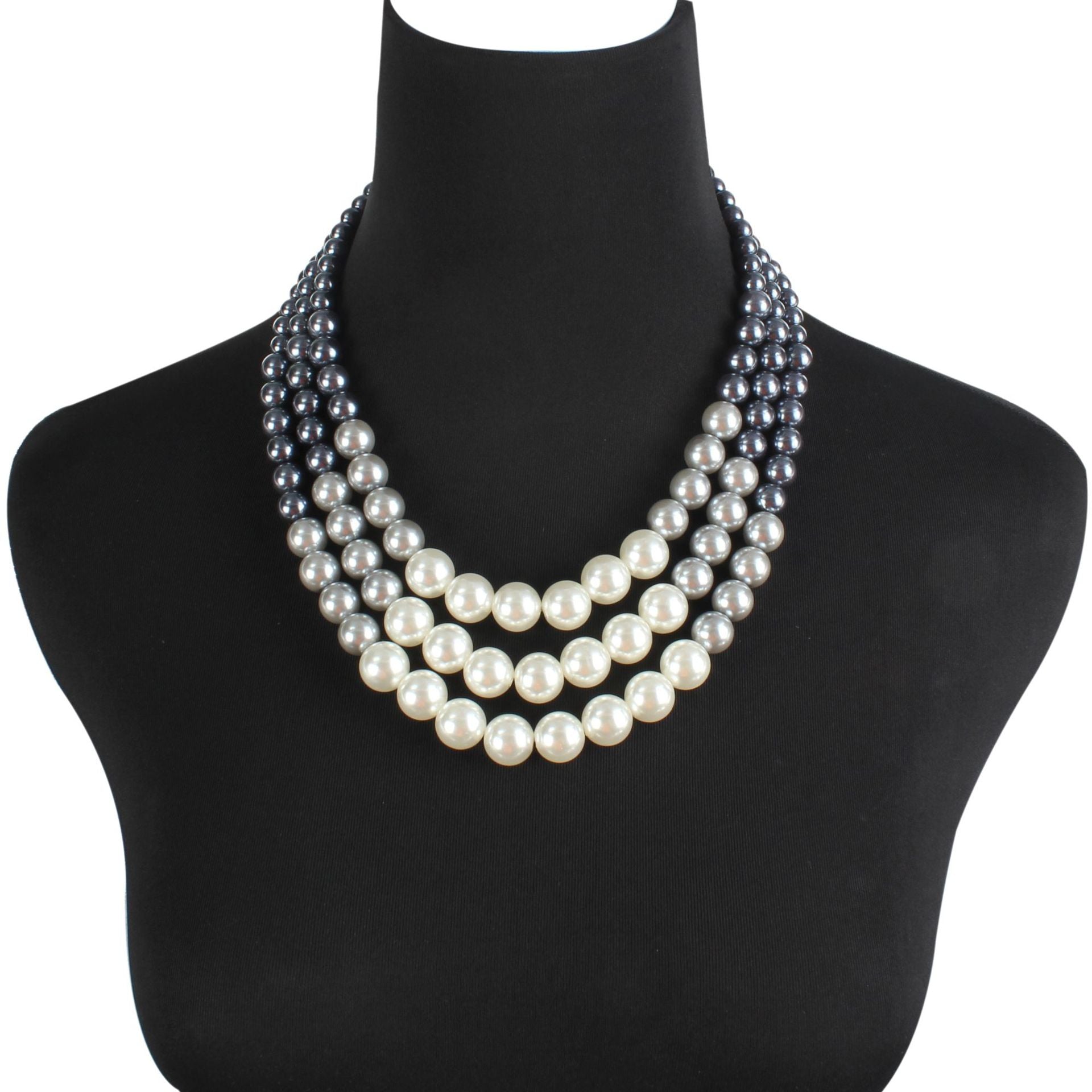 Triple Layer Pearl Necklace – Retro Multi-Strand Beaded Choker for Women