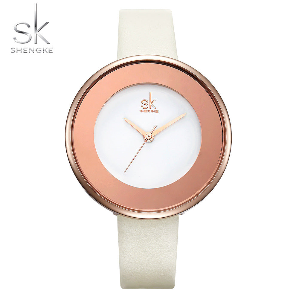 SK Women’s Quartz Watch – Simple Leather Strap, 30M Waterproof Casual Wristwatch