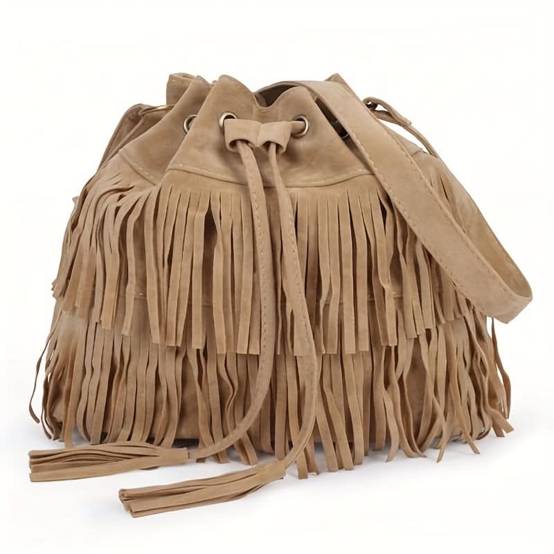 Vintage-Inspired Tassel Bucket Shoulder Bag