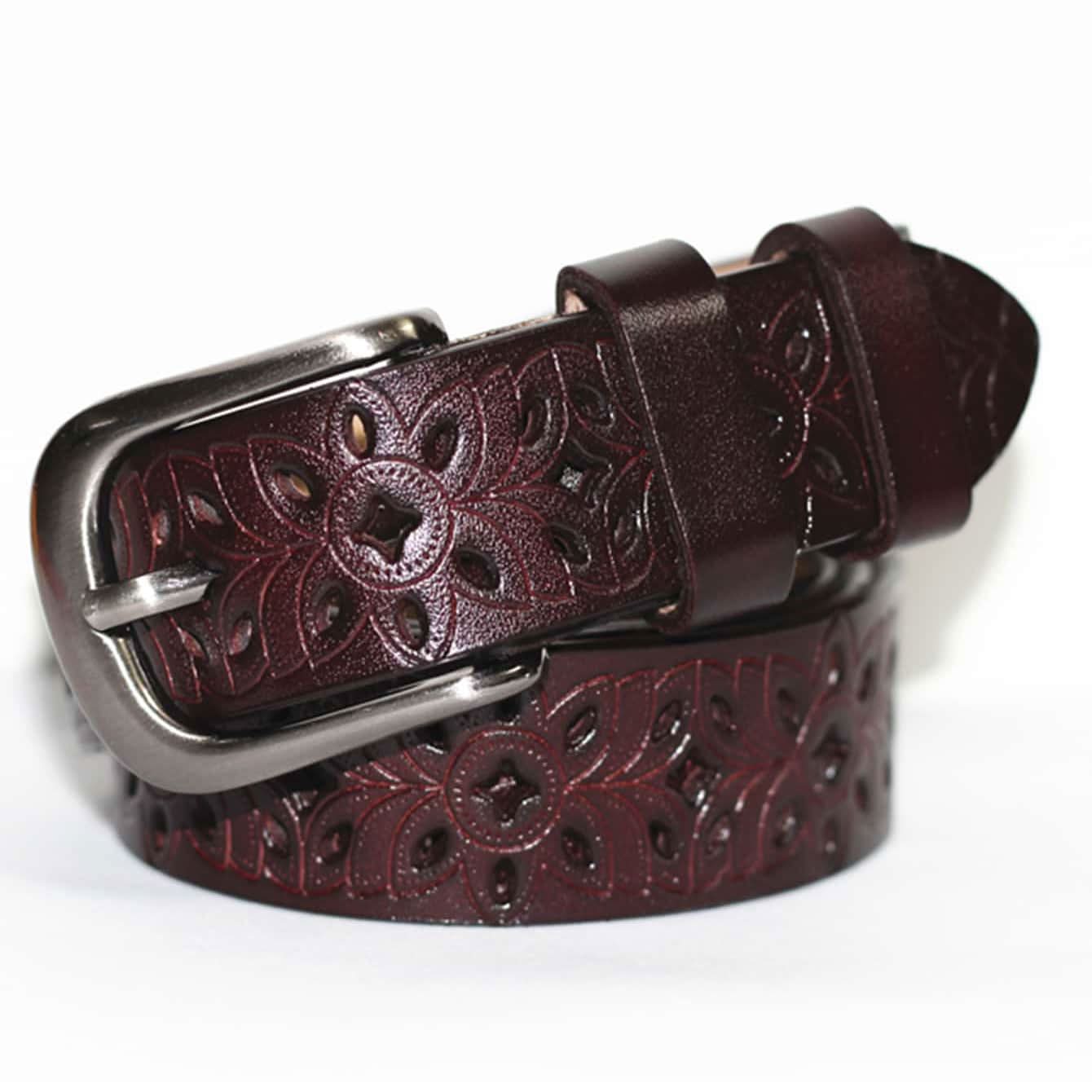Vintage Hollow PU Leather Belt for Men & Women – Adjustable Metal Buckle