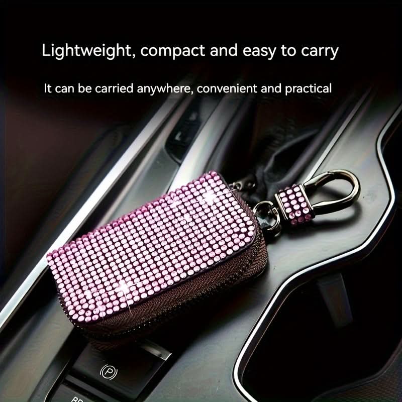 Rhinestone Car Key Case – PU Leather, Sparkling Protection