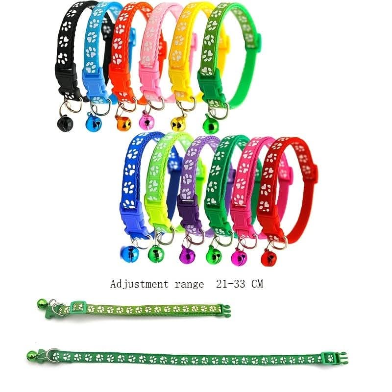 Adjustable Bell Collar with Paw Print Design