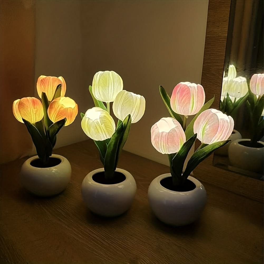 LED Tulip Simulation Night Light - Romantic Vase Decor