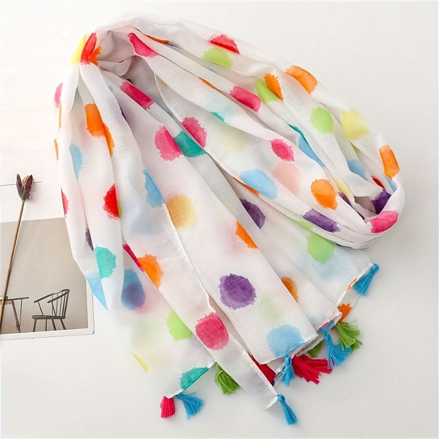Colorful Polka Dot Women’s Scarf with Tassels