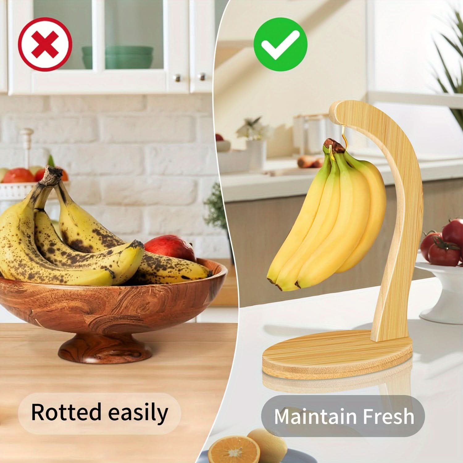 Bamboo Banana Holder with Hook - Rustic Fruit Stand