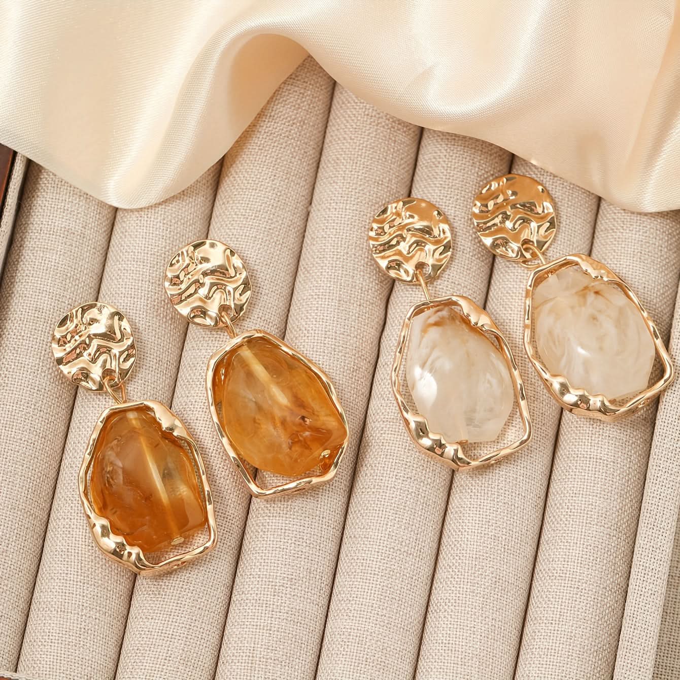 Vintage Contrast Resin Drop Earrings, 2-Pair Set