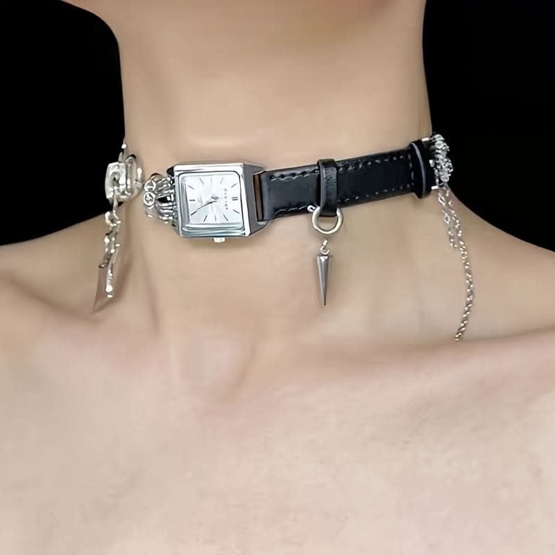 Cyberpunk Square Watch Face Choker Necklace