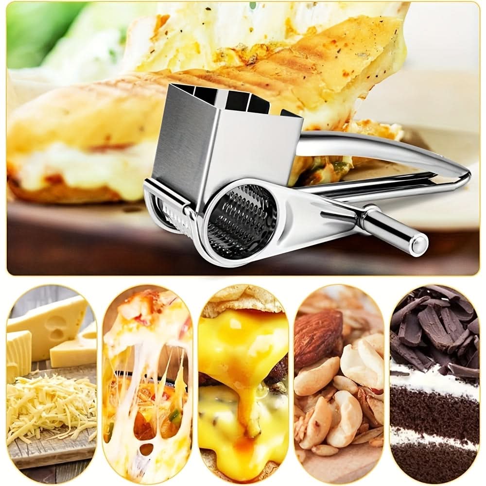 Stainless Steel Rotary Cheese Grater – Manual Parmesan Shredder for Mozzarella