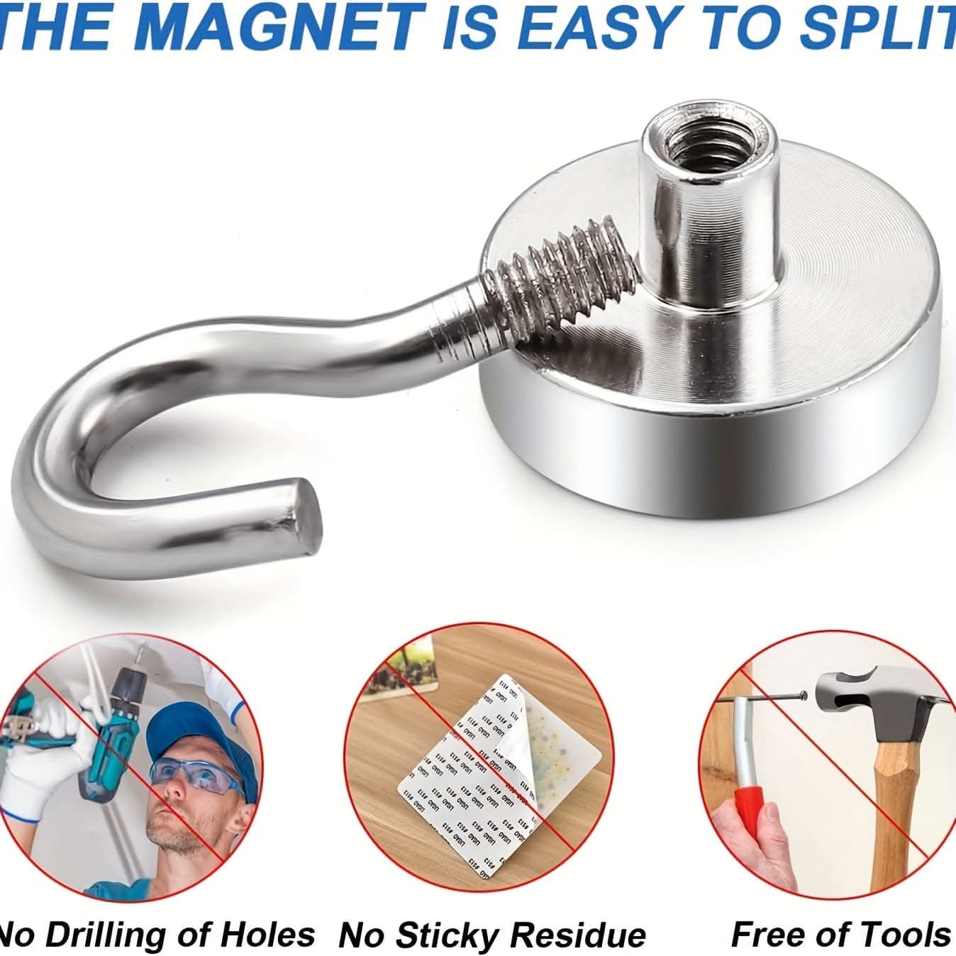 3/6/12pcs Heavy-Duty Neodymium Magnet Hooks - Strong 25lbs Capacity