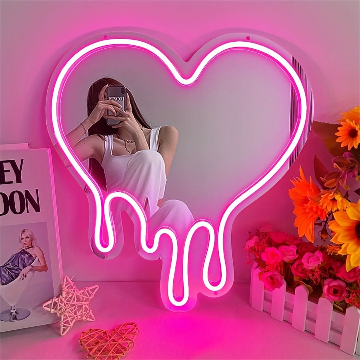 Heart-Shaped LED Neon Mirror Wall Decor