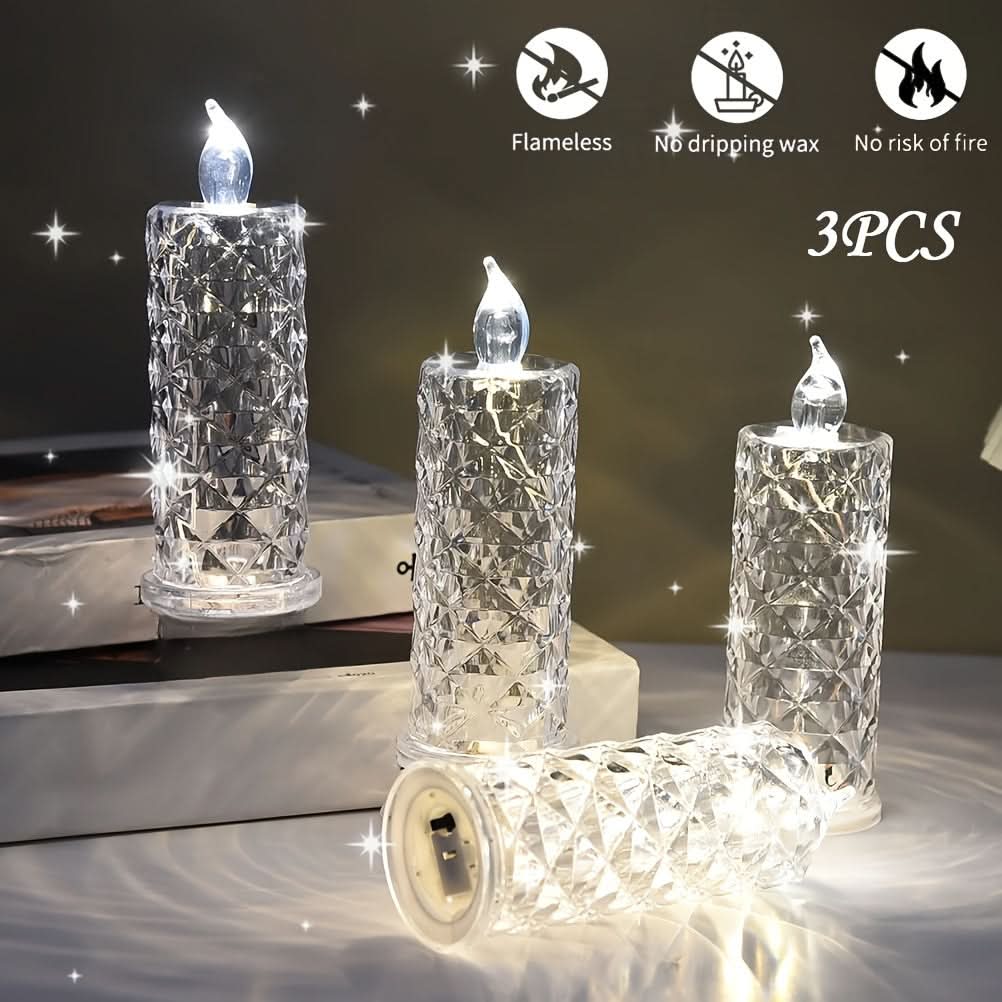 3-Pack Crystal LED Flameless Candle Lamps