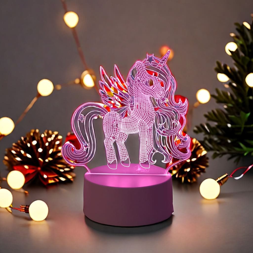 3D Unicorn Night Light - USB Powered Pink LED Lamp