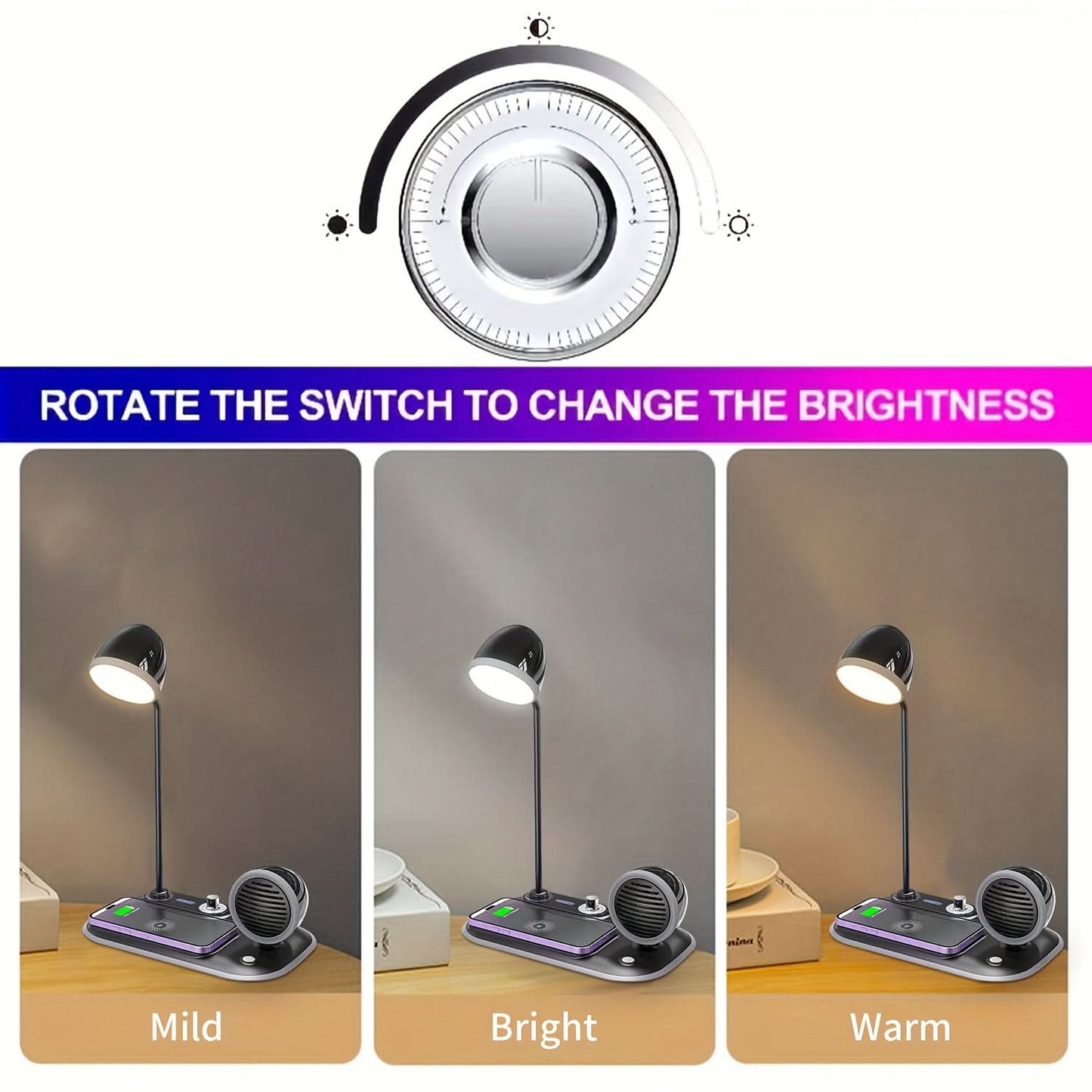 LED Desk Lamp with Wireless Charger & Speaker