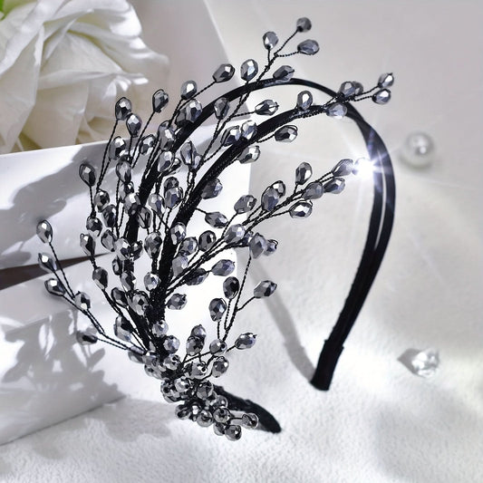 Elegant Black Rhinestone Beaded Headband