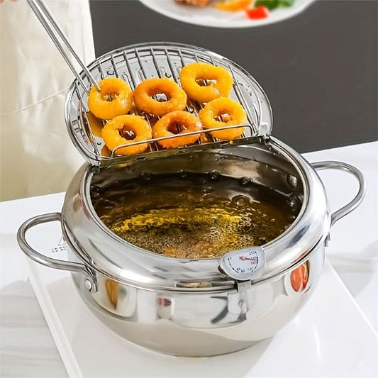 2.2L Stainless Steel Deep Fryer with Lid – Non-Electric, High-Temperature Resistant