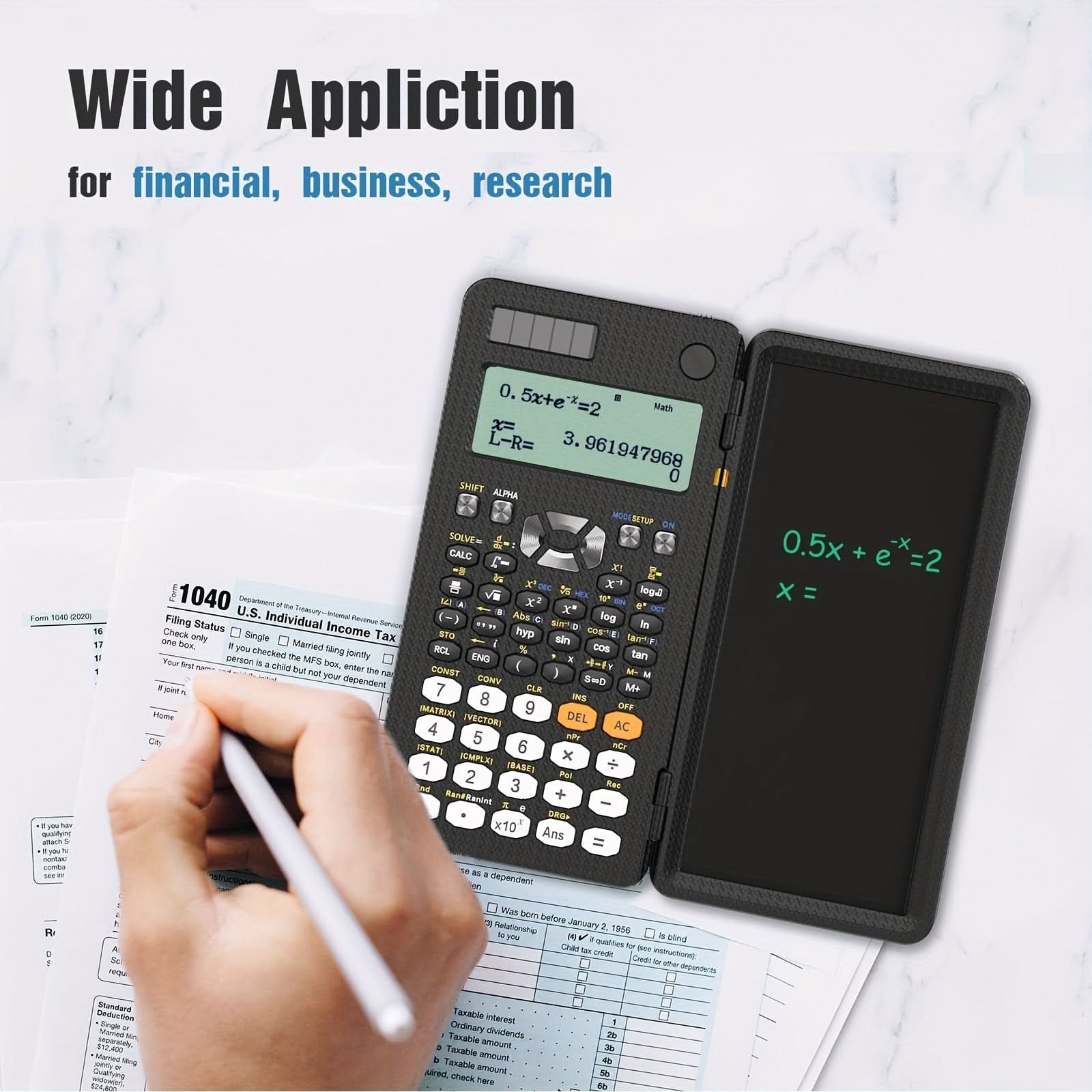 4-Line Solar-Powered Scientific Calculator with Notepad