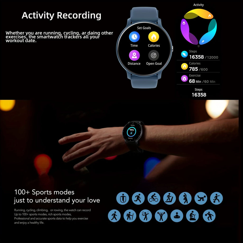 1.52"HD Round Screen Sport Smart Watch for Men and Women (Black)