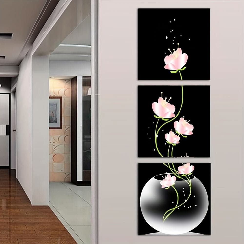 3 pcs. Vibrant Pink Flower Canvas Prints - Square Artistic Wall Decor Set
