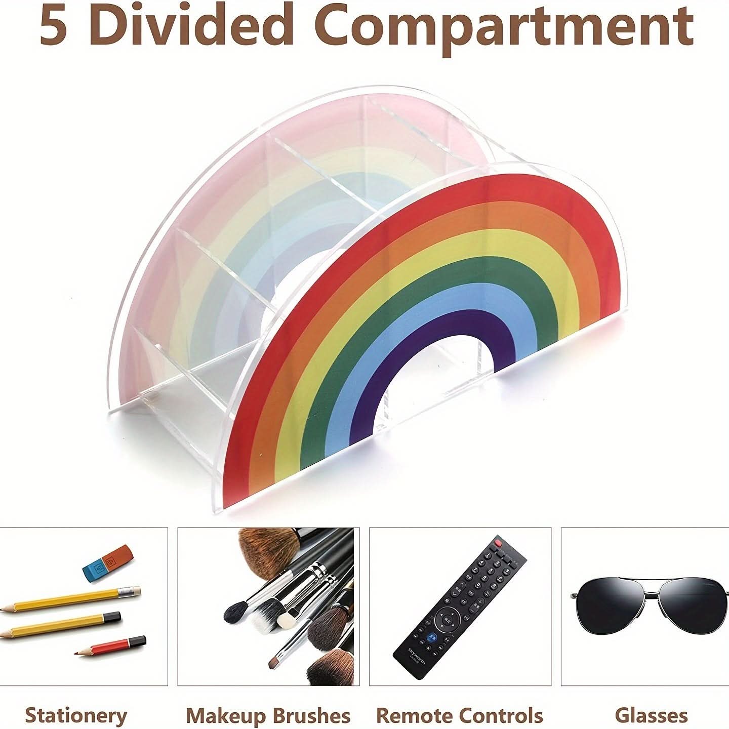 Rainbow Acrylic 5-Compartment Pen Holder