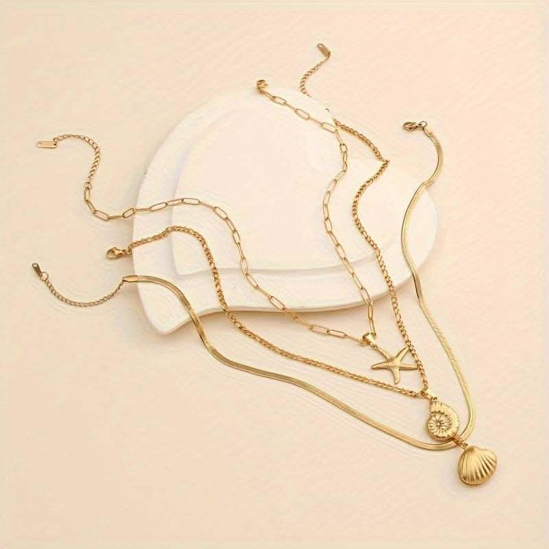 3-Piece Ocean-Gold Plated Necklace Set