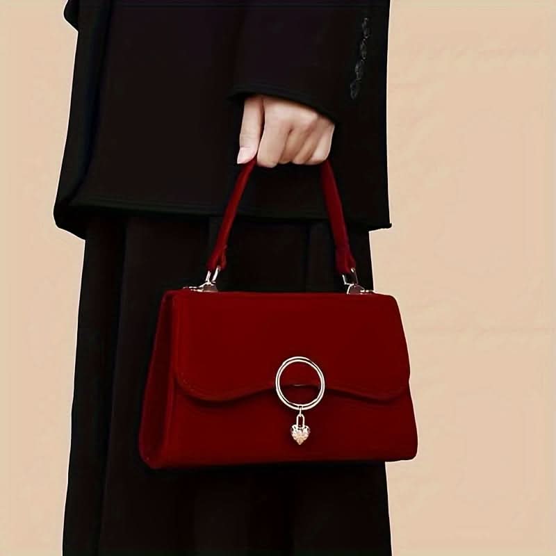 Elegant Red Velvet Bridal Clutch with Chain Strap
