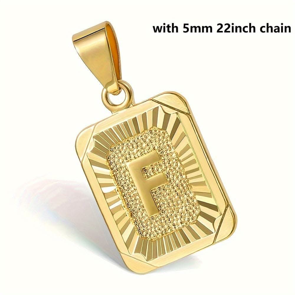A-Z Pendant Letter Necklace – Stainless Steel Cuban Chain