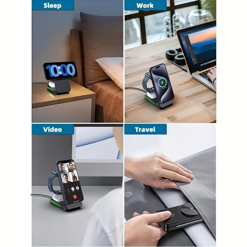 3-in-1 Foldable MagSafe Wireless Charging Station for Apple