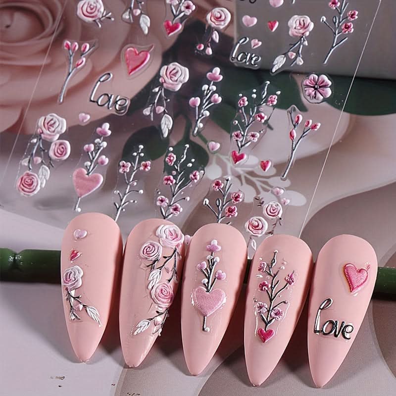 3-Piece 5D Embossed Nail Stickers Set