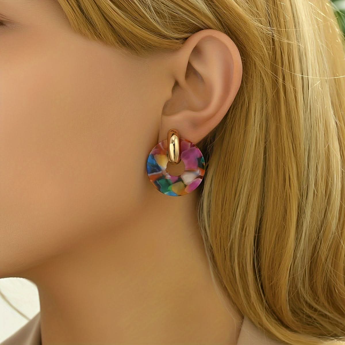 Shimmering Multi-Color Acetate Circle Stud Earrings