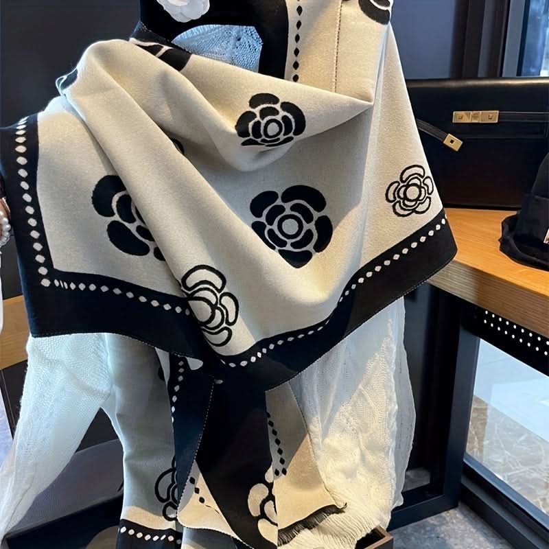 Camellia Flower Soft Cotton Shawl Scarf – Warm & Stylish for Autumn/Winter