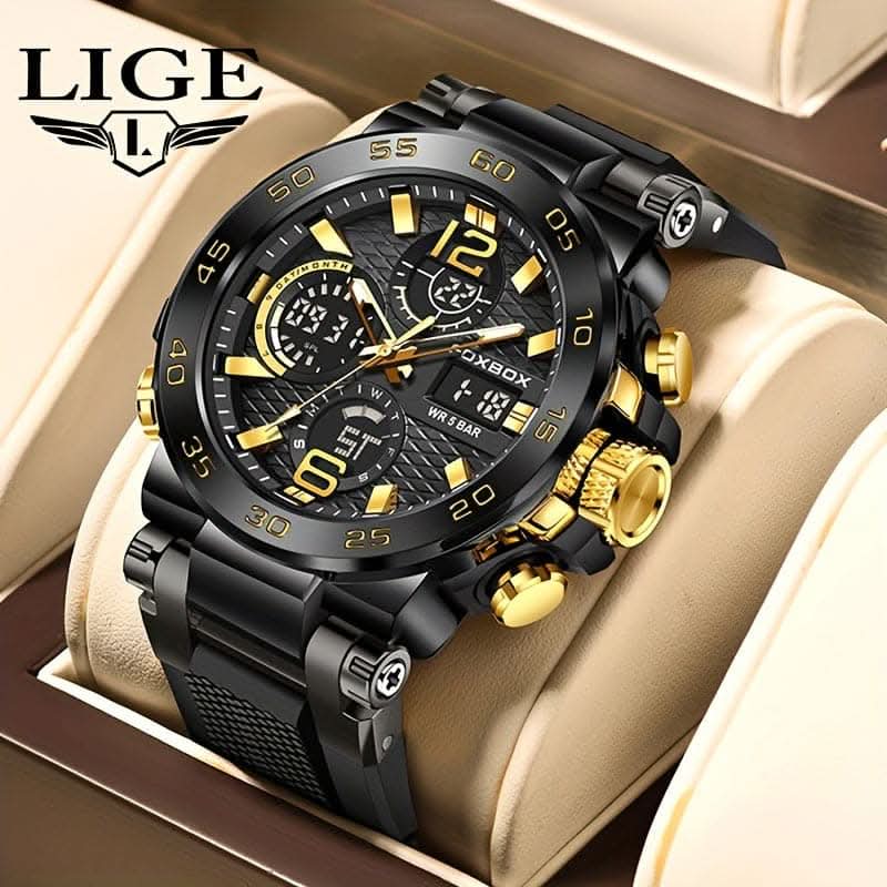 Men's Dual Display Quartz Military Sports Watch – 50M Alarm Clock