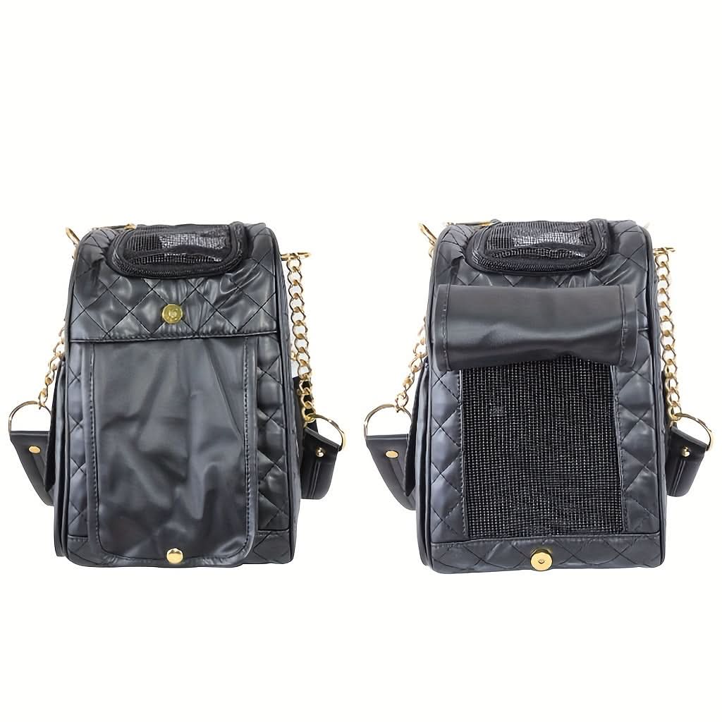 Black Faux Leather Pet Carrier Backpack