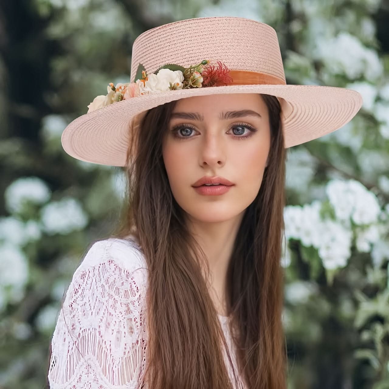 Women's Straw Fedora Hat with Rose Detail – Breathable Sun Protection