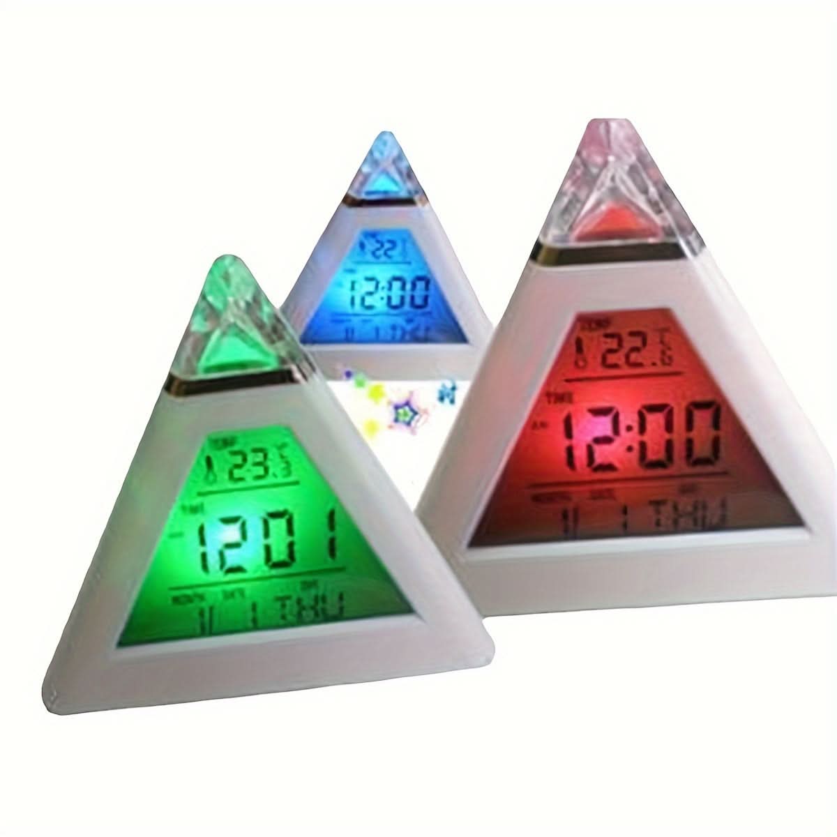 7-Color Changing LED Digital Alarm Clock – Pyramid Night Light