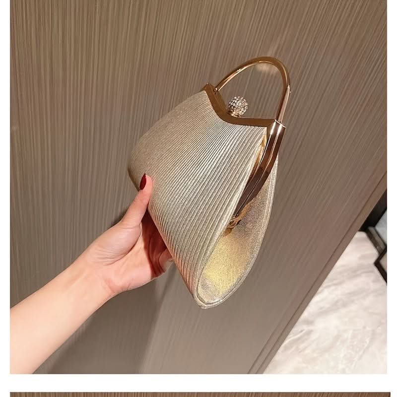 Vintage Striped Faux Leather Clutch – Glitter, Removable Strap