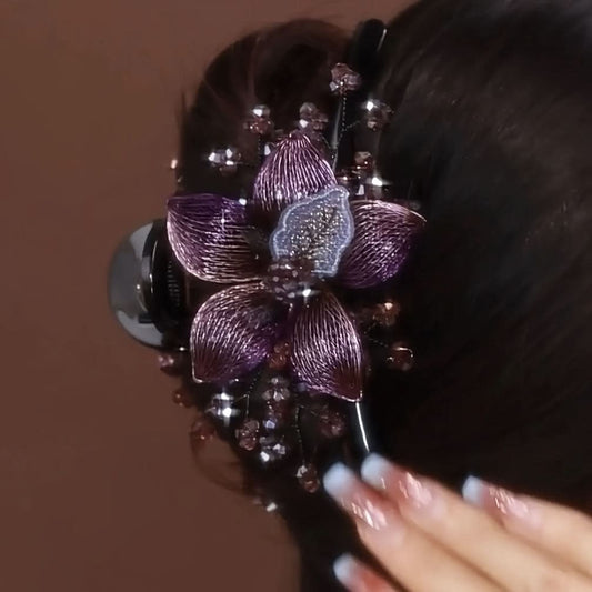 Elegant Floral Crystal Leaf Metal Hair Clip