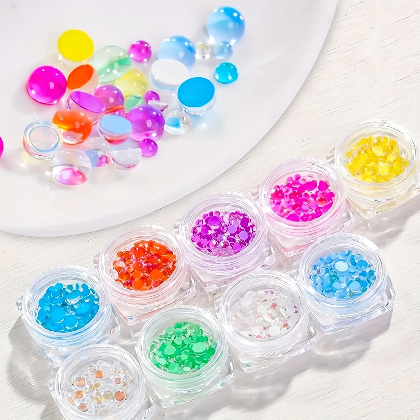 9 Pieces Aurora Nail Pearls-Bubble Beads for 3D Nail Art & DIY Crafts