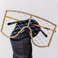 Luxury Rhinestone Mesh Shield Glasses for Women - Sparkling Square Eyewear, Protective Lens